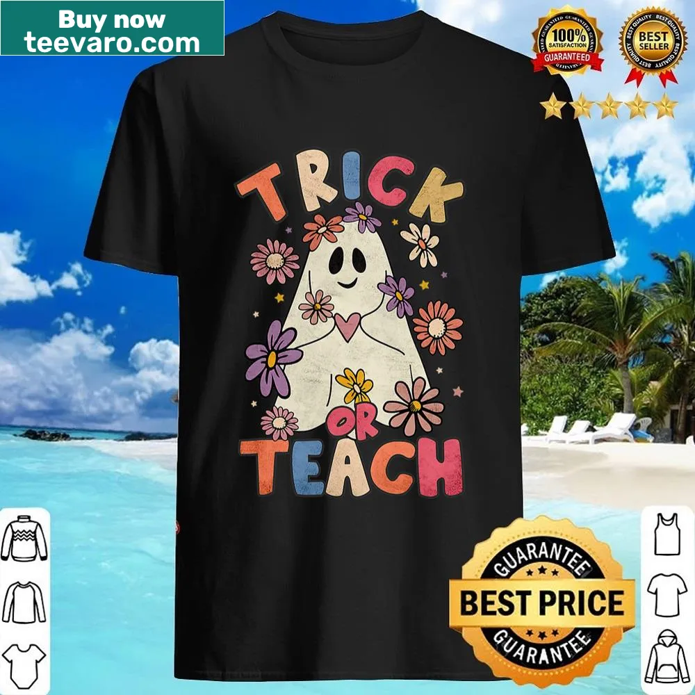 Floral ghost and text design for Halloween teacher shirt