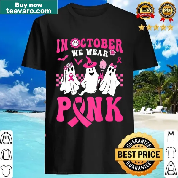 Ghostly warrior graphic shirt symbolizing breast cancer awareness for Halloween.