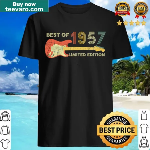 Guitar-themed shirt celebrating dads born in 1957 with bold text