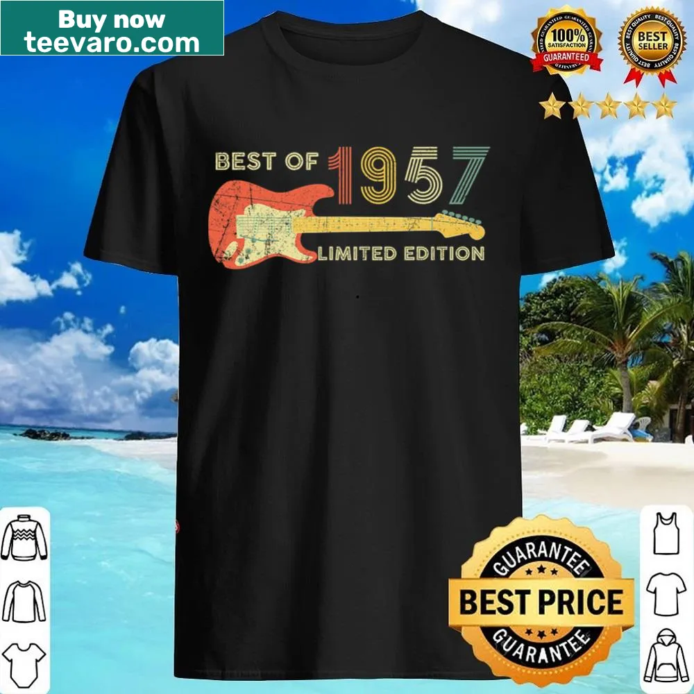 Guitar-themed shirt celebrating dads born in 1957 with bold text