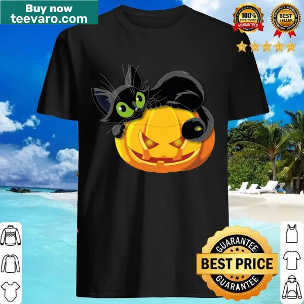 Cute Halloween shirt for kids with a cat graphic.