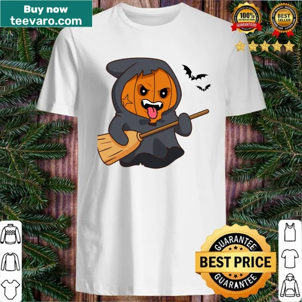 Cartoon pumpkin head shirt for Halloween with a humorous design