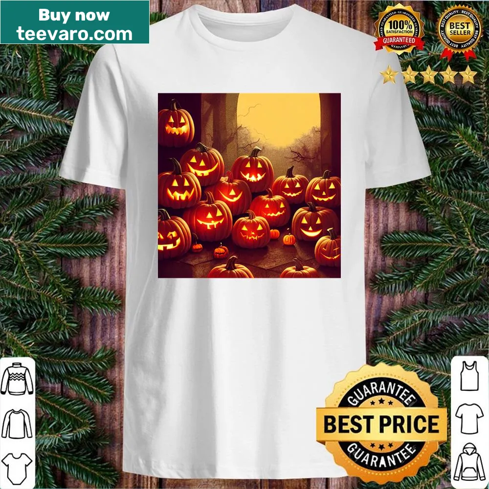 Cheerful Halloween shirt with happy pumpkins design