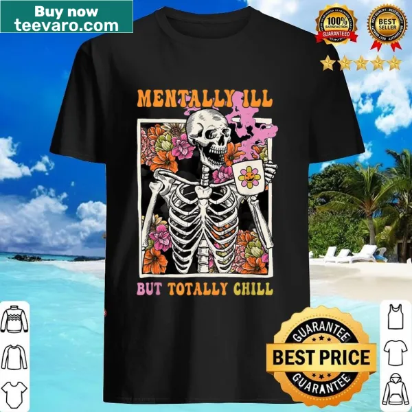 Cheerful skeleton enjoying coffee Halloween-themed shirt