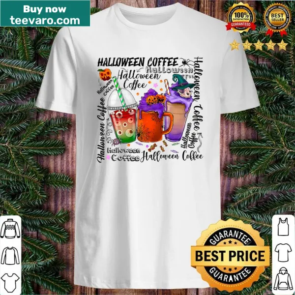 Whimsical Hallothanksmas shirt featuring fun coffee-themed text.