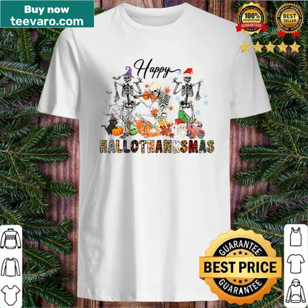 Humorous holiday shirt combining Halloween, Thanksgiving, and Christmas themes.