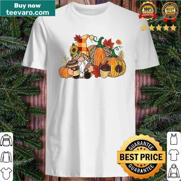 Funny Thanksgiving shirt featuring a gnome with pumpkins and autumn leaves