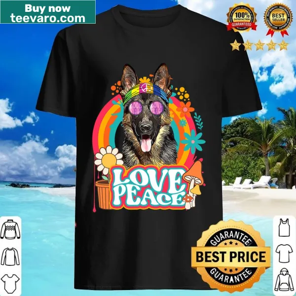Retro German Shepherd shirt with peace sign design