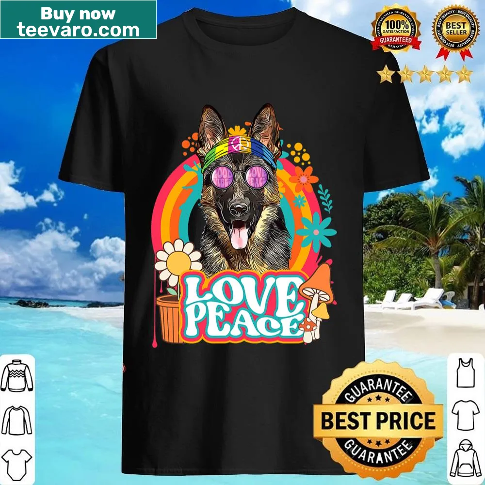 Retro German Shepherd shirt with peace sign design