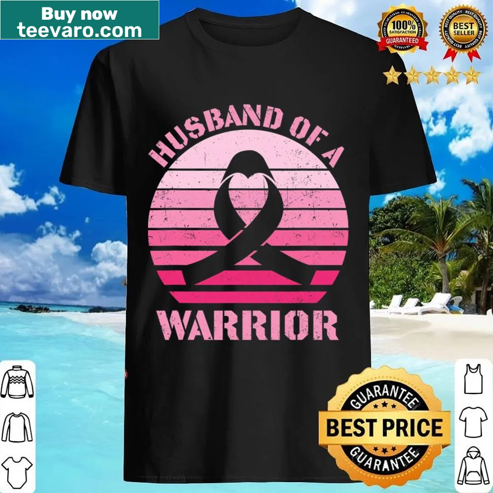 Supportive shirt with 'Husband Of A Warrior' text for breast cancer awareness