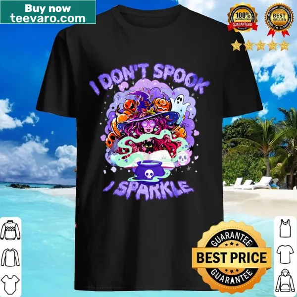 Cute witch-themed Halloween t-shirt with sparkly design