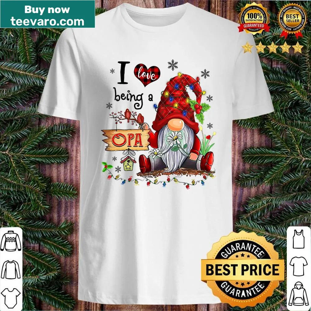 Sentimental pajama shirt featuring gnome illustrations and 'I Love Being Opa' text.