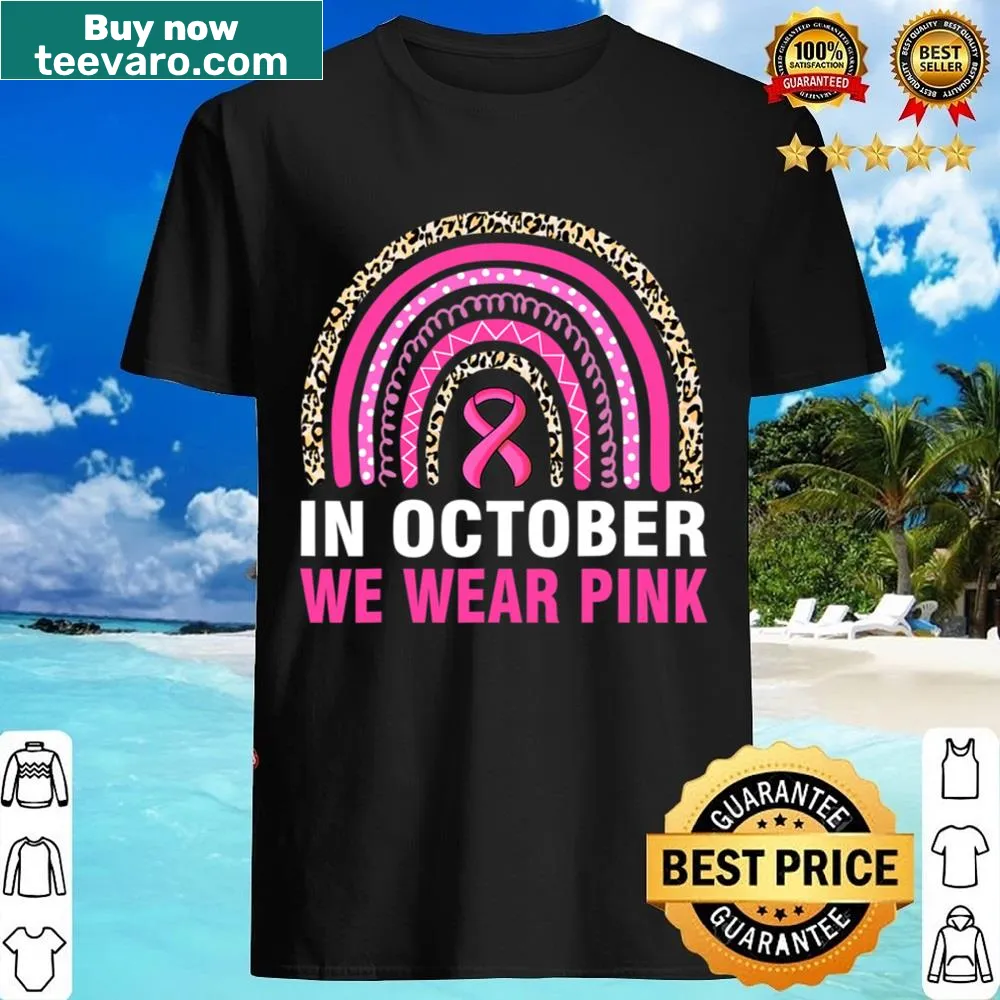 Breast cancer awareness shirt with pink leopard print text.