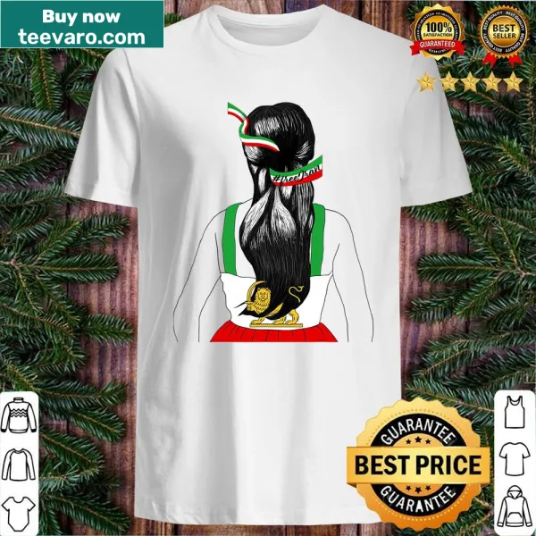 Iranian flag and lion sun emblem design on a women's shirt