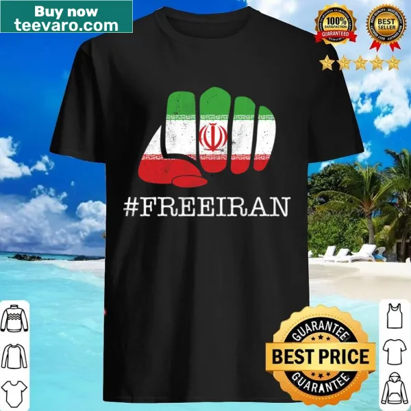 Shirt featuring the Iranian flag and raised fist symbol