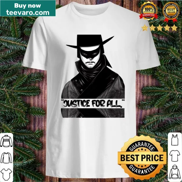 Zorro-themed shirt with graphic of mask and sword design.