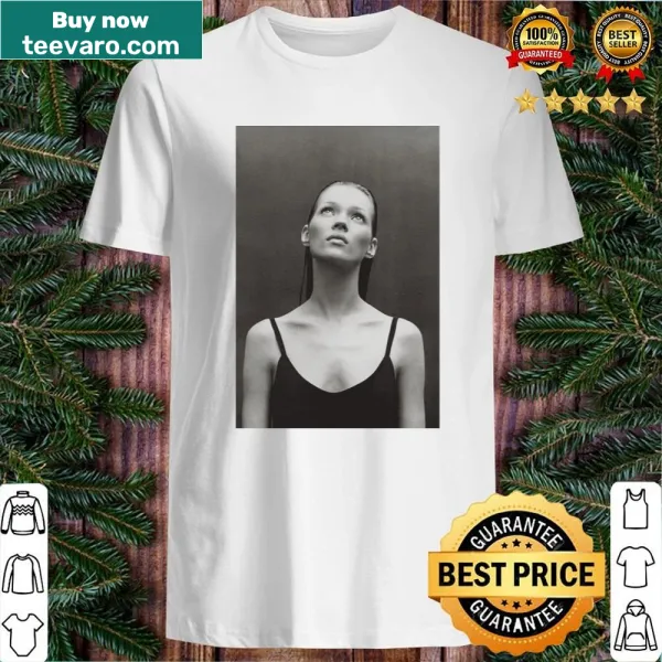 Vintage-style t-shirt featuring a digitally enhanced photo of a British top model.