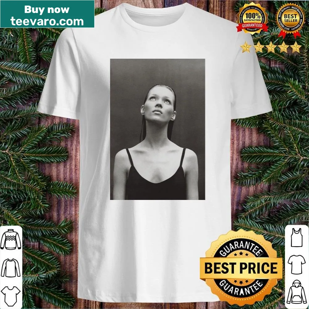 Vintage-style t-shirt featuring a digitally enhanced photo of a British top model.