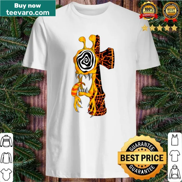 Cartoon cyclops catching a kendama on a playful t-shirt