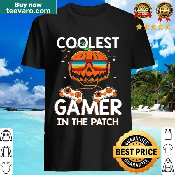 Gaming-themed Halloween shirt for kids with pumpkins
