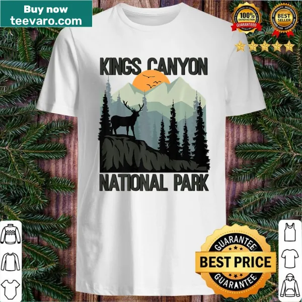 Scenic shirt of Kings Canyon National Park with mountains and deer