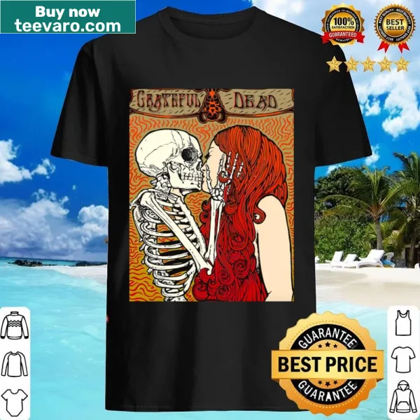 Shirt featuring a kiss graphic combined with a skull illustration