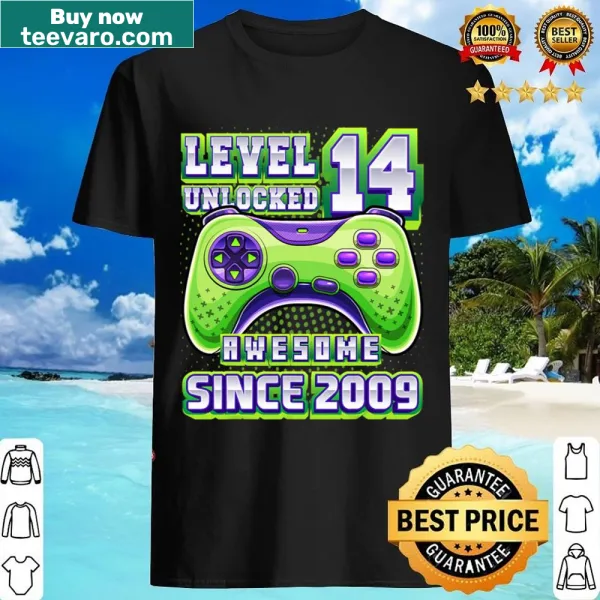 Level 14 birthday t-shirt with gaming-themed text