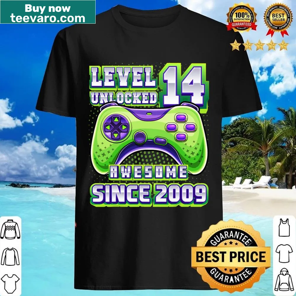 Level 14 birthday t-shirt with gaming-themed text