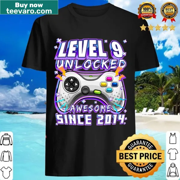 Birthday shirt with 'Level 9 Unlocked' design for video game fans