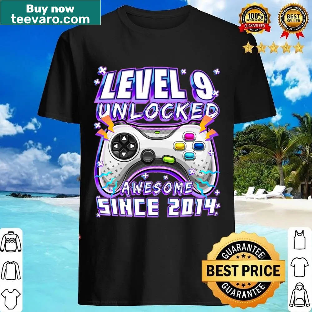 Birthday shirt with 'Level 9 Unlocked' design for video game fans