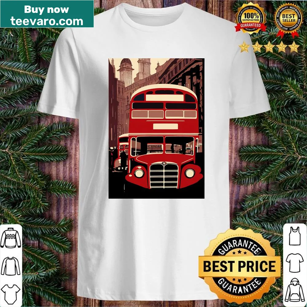 Illustration of a classic London bus on a shirt