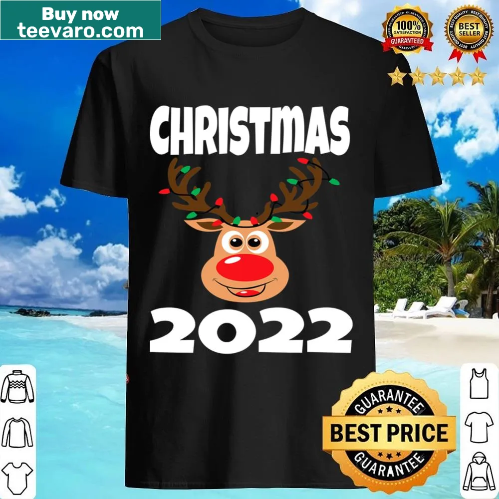 Cute reindeer design with holiday lights on family matching shirt
