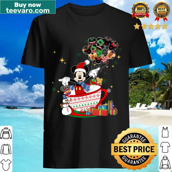 Cute Christmas mouse in a teacup shirt for kids