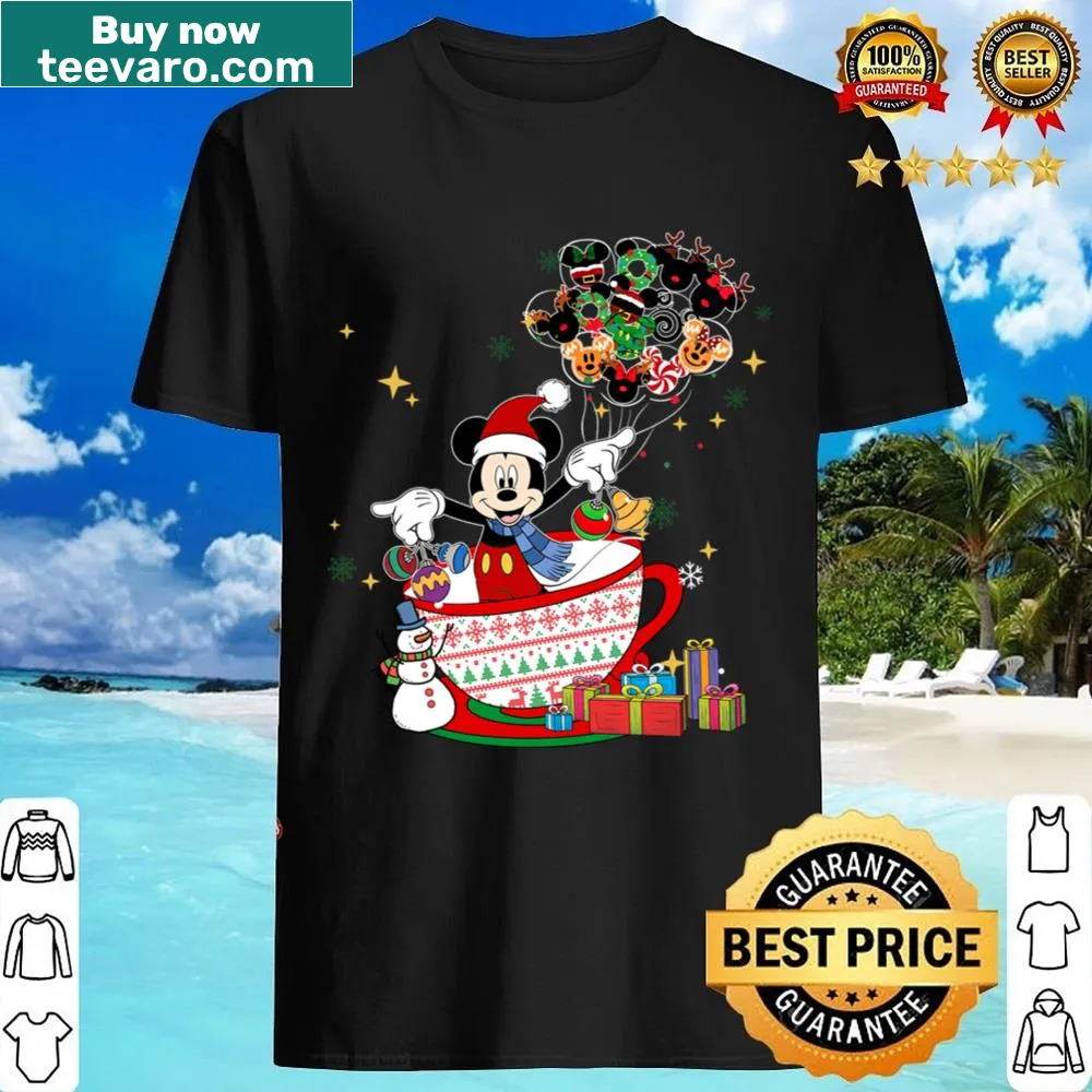 Cute Christmas mouse in a teacup shirt for kids