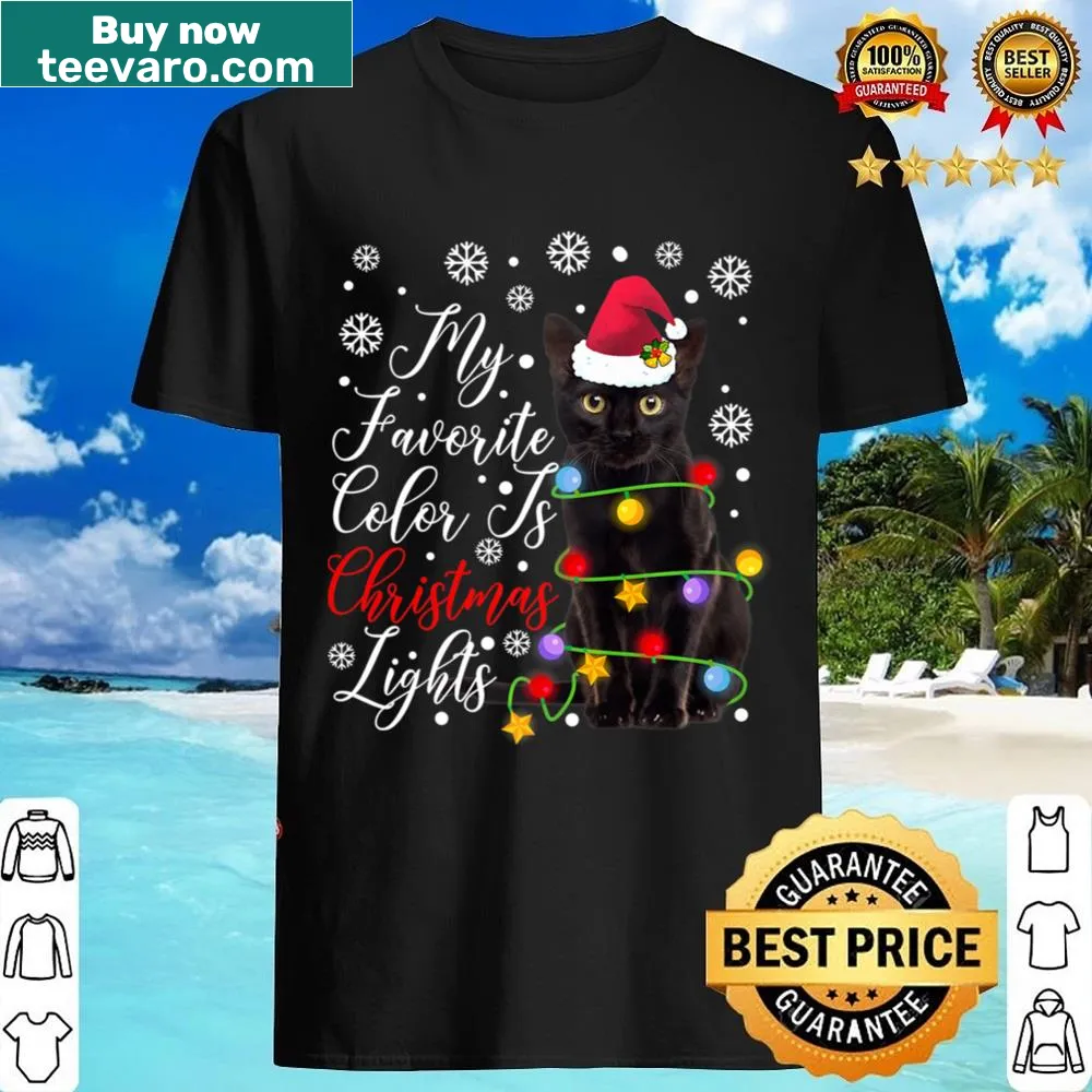 Funny Christmas shirt with black cat and lights text