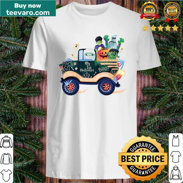 Cartoon monster truck design for a child's first Halloween shirt