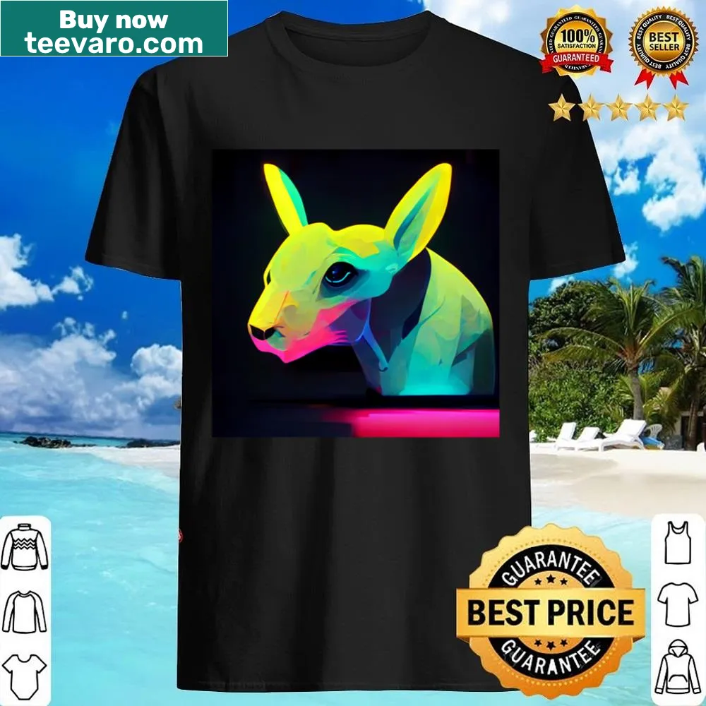 Illustration of a kangaroo in neon style on a T-shirt