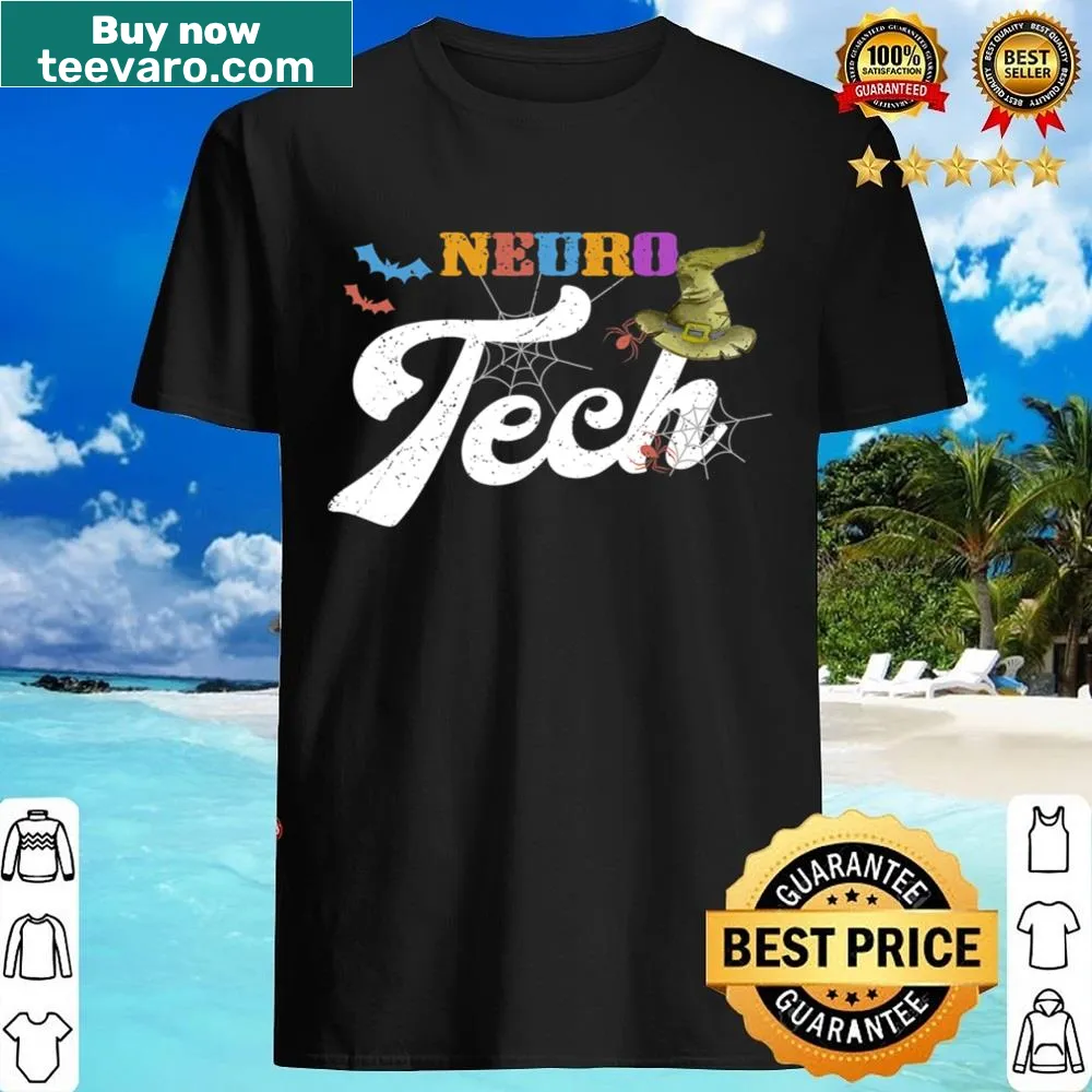 Vintage witch shirt with tech elements for Halloween wear.