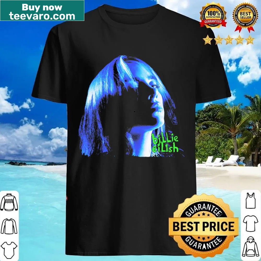 Realistic portrait of Billie Eilish on a casual shirt