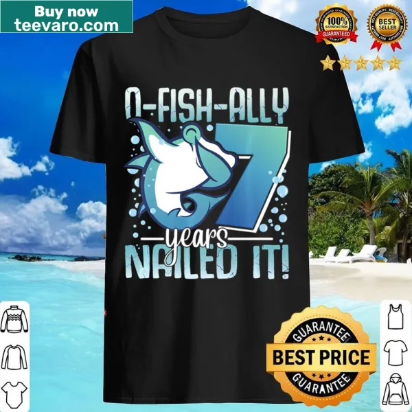 Cartoon shark with hammer and text 'Ofishally 7' on birthday shirt