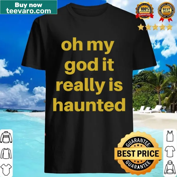 Haunted-themed shirt featuring bold spooky text.