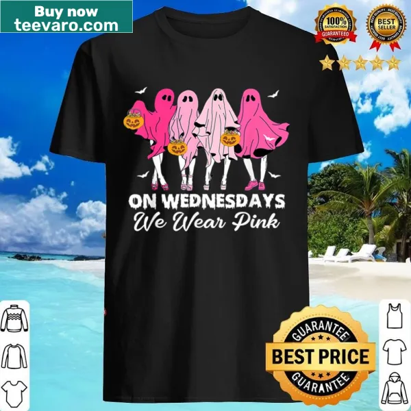 Cute Halloween shirt with ghost and 'On Wednesday We Wear Pink' text