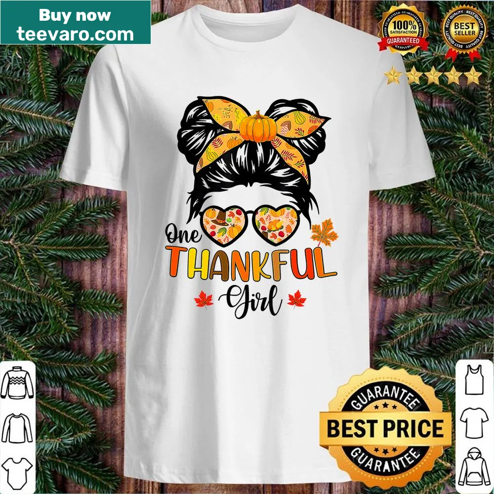 Cute Thanksgiving shirt with a girl and messy bun graphic