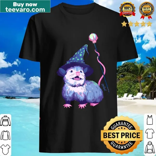 Playful opossum wizard illustration on shirt