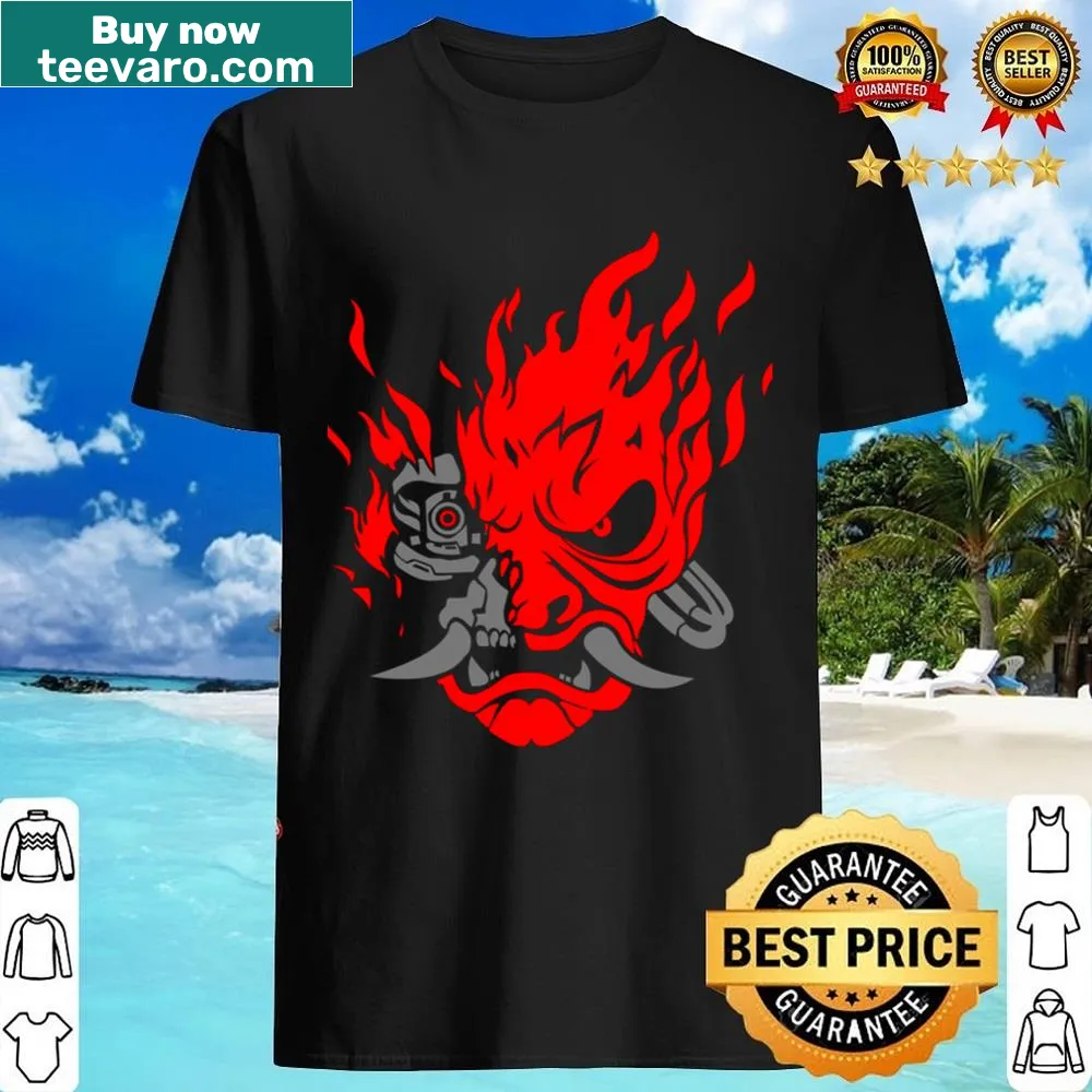 Vintage red skull logo shirt with a bold design.