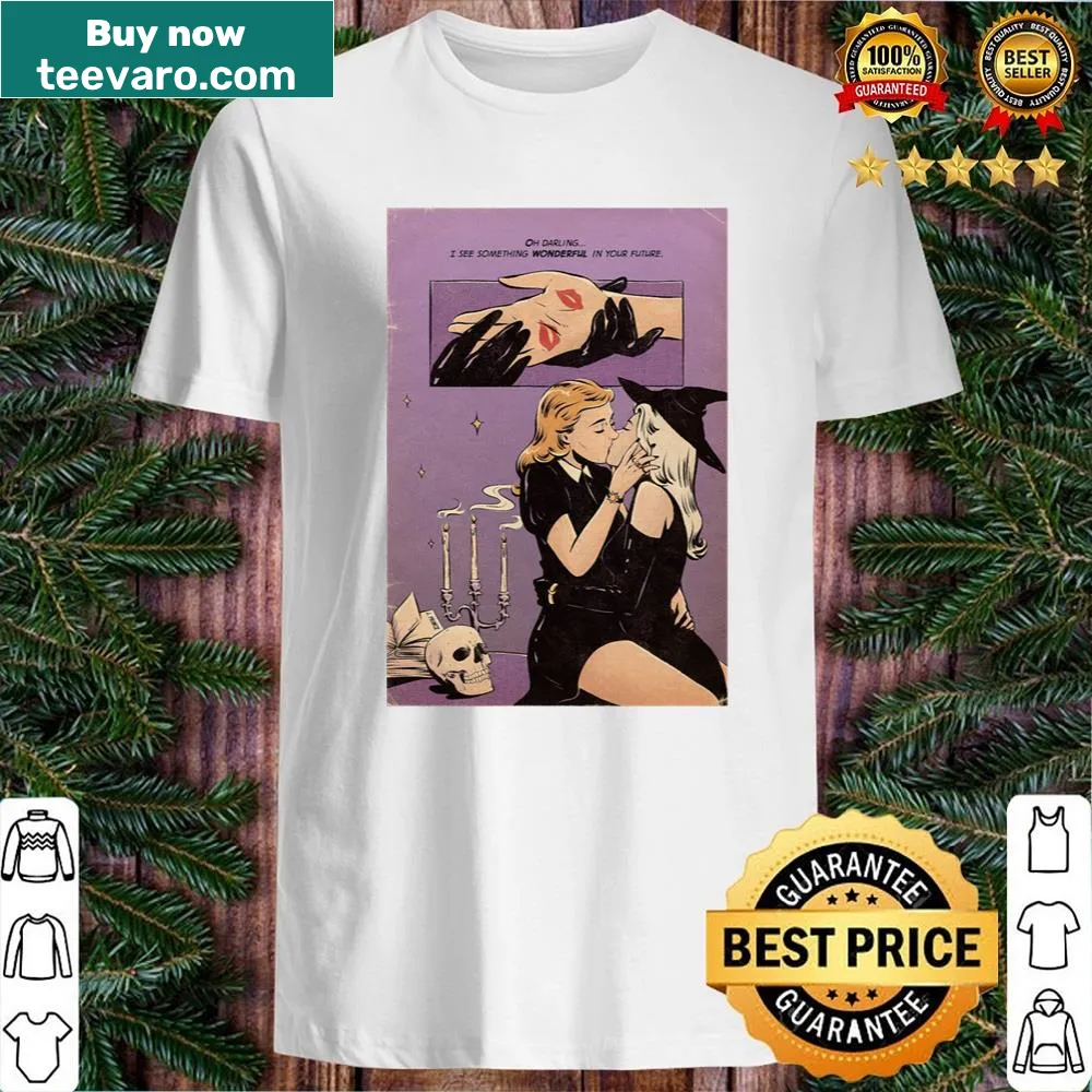 T-shirt featuring a palmistry graphic with detailed hand design.