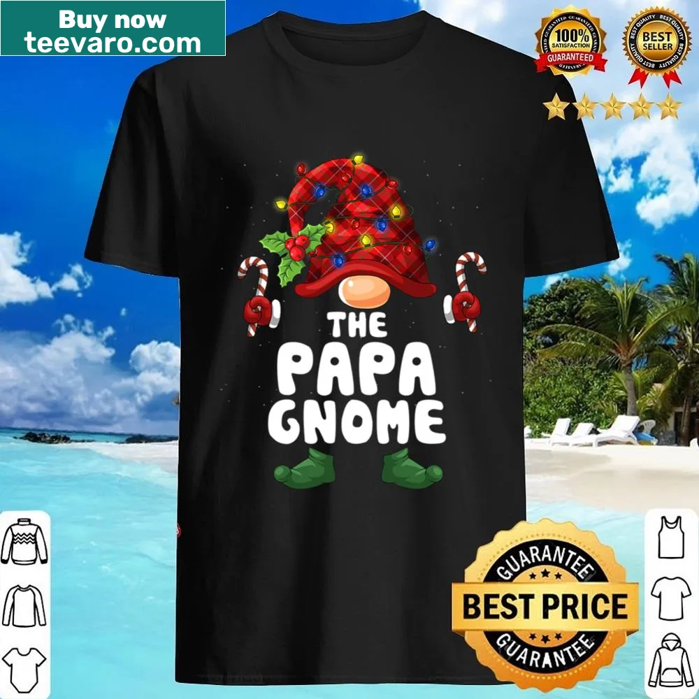 Papa gnome with festive lights on family Christmas shirt