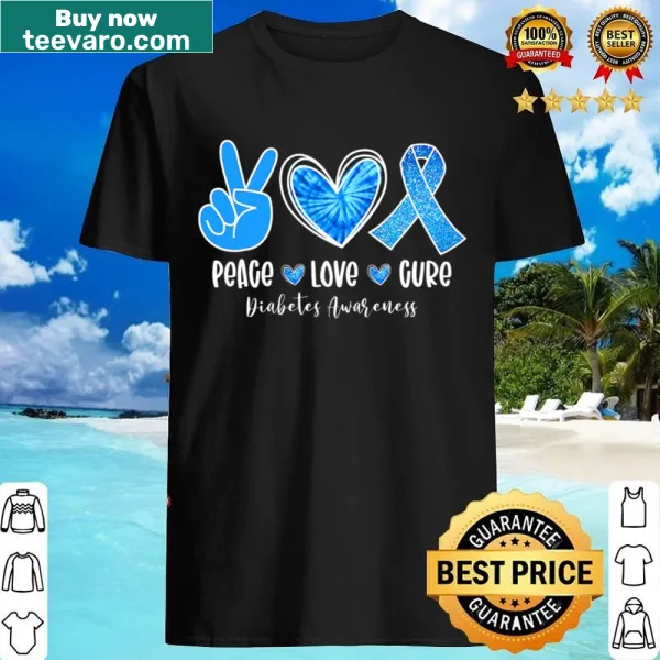 Type 1 diabetes awareness shirt with blue ribbon and supportive graphics