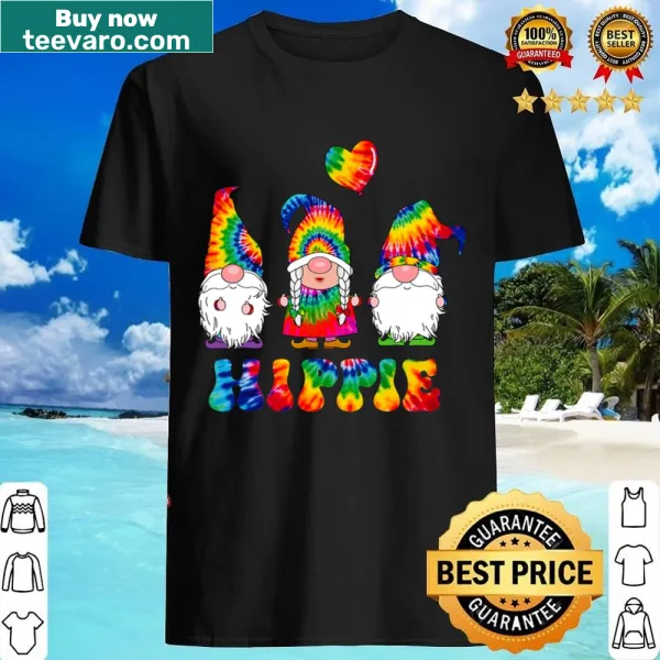 Hippie-themed Christmas shirt with gnomes and peace sign illustration