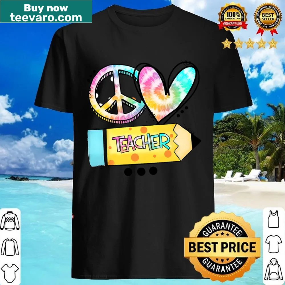 Funny teacher shirt with peace sign and pencil graphic